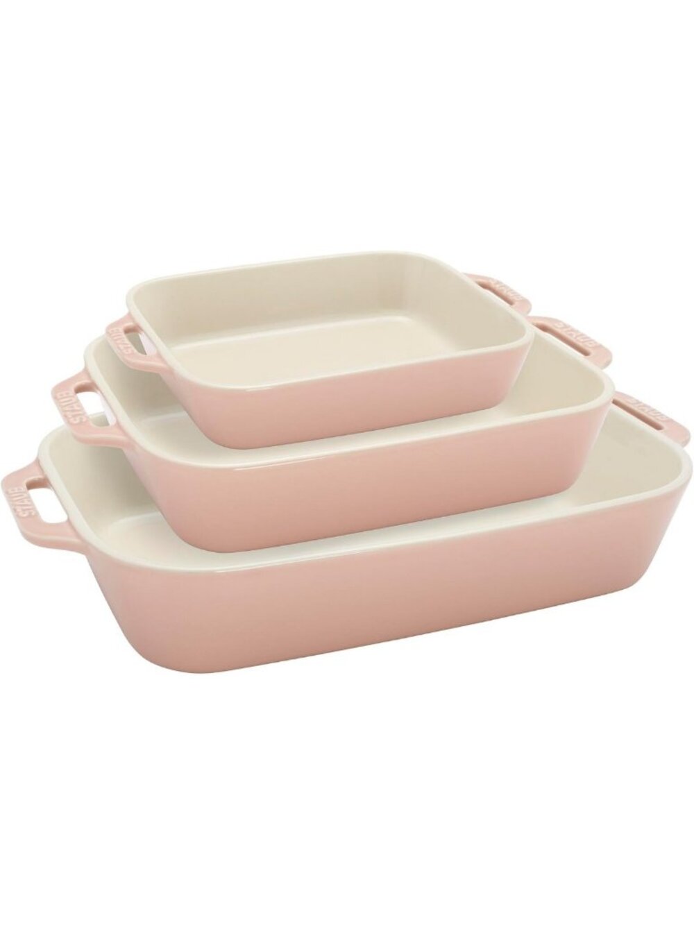 3-Piece Rectangular Ceramic Baking Dish Set in Macaron Pastel Pink - Stylish